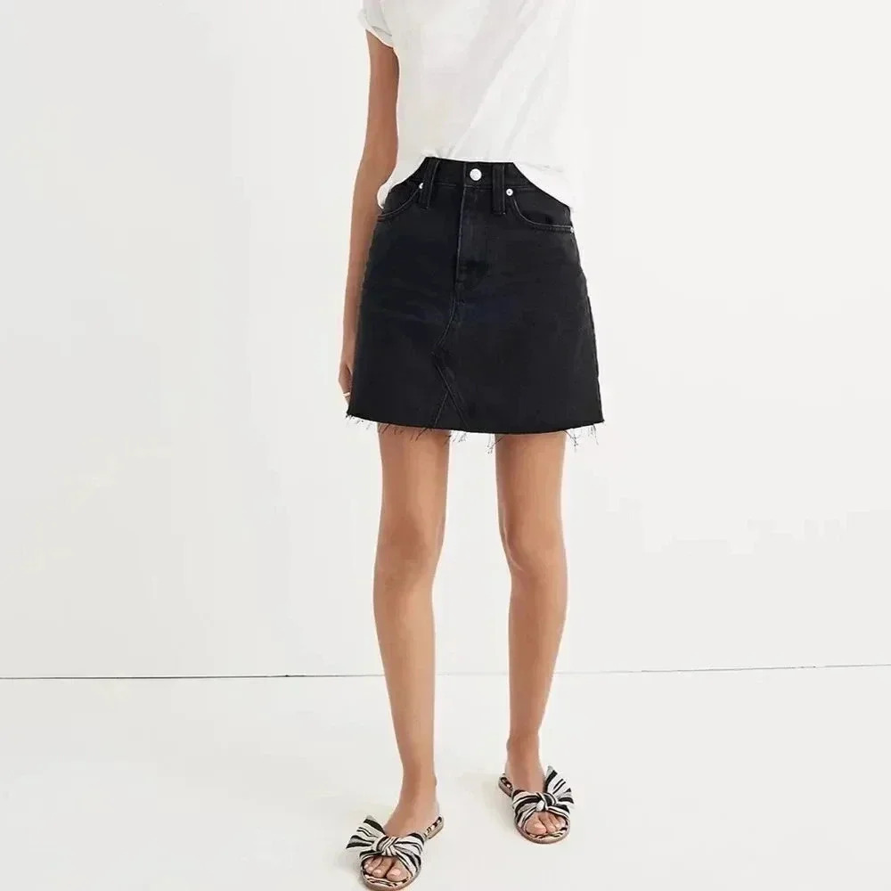 Madewell Women's Size 28 Denim Frisco Mini Skirt Black Raw Hem J3510 Lunar Wash
